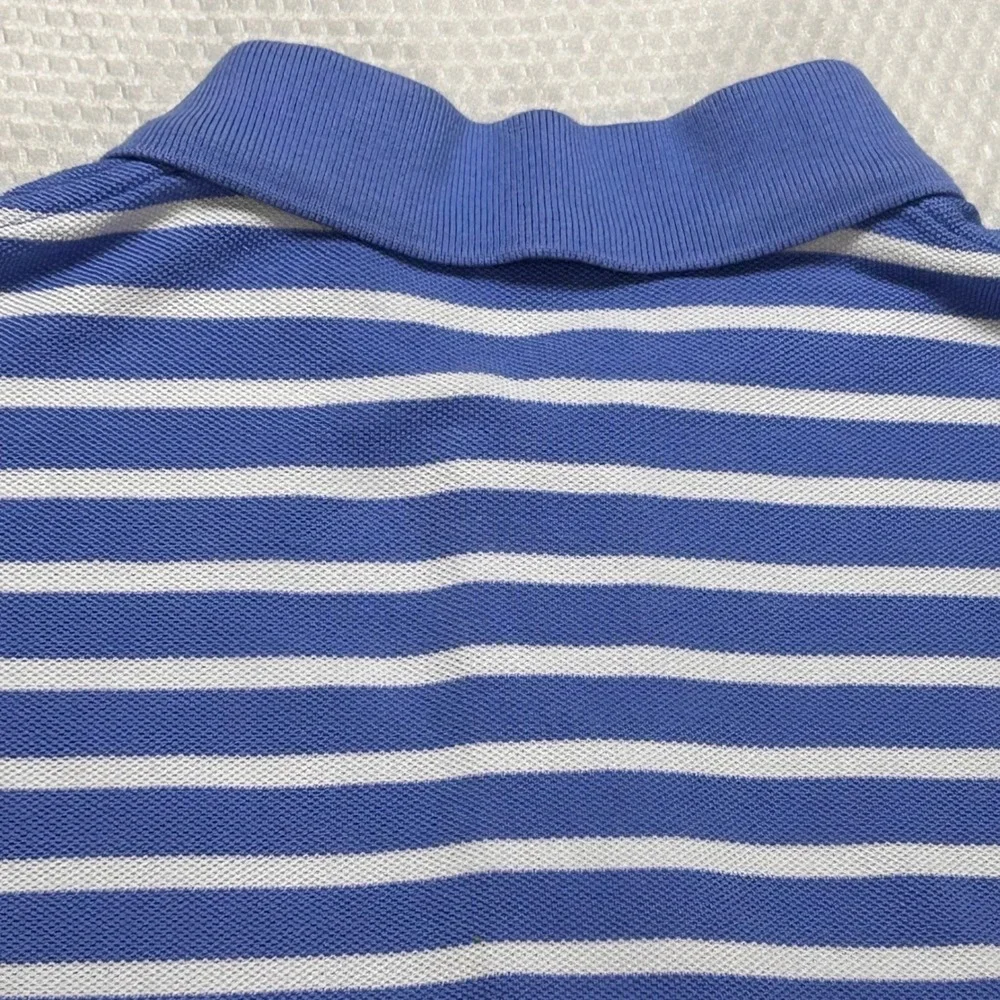Polo Ralph Lauren Mens Blue White Striped Cotton Pique Polo Shirt Size M